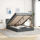 Ottoman seng med madras & LEDs Mørkegrå 140x200 cm Stof