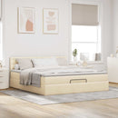 ottoman seng med madras & LEDs 180x200cm stof cremefarvet