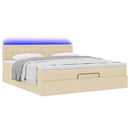 ottoman seng med madras & LEDs 180x200cm stof cremefarvet