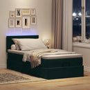 ottoman seng med madras & LEDs 90x200cm fløjl mørkegrøn
