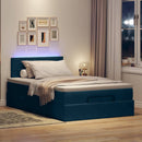 ottoman seng med madras & LEDs 120x190cm fløjl blå