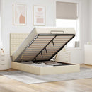 osmannisk sengeramme med madras 140x190 cm stof cremefarvet