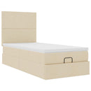 ottoman seng med madras & LEDs 90x200 cm stof cremefarvet