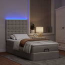 ottoman seng med madras & LEDs 90x200 cm stof gråbrun