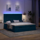 Ottoman seng med madrasser & LEDs Mørkeblå 200x200cm Fløjl