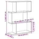 bogreol/rumdeler 70x24x97 cm 3 niveauer konstrueret træ