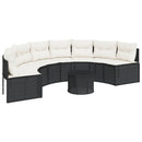 havesofa med bord og hynder halvrund polyrattan sort