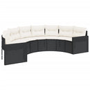 havesofa med bord og hynder halvrund polyrattan sort