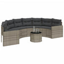 havesofa med bord og hynder halvrund polyrattan grå