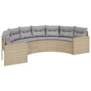 havesofa med bord og hynder halvrund polyrattan beige