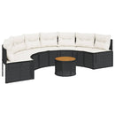 havesofa med bord og hynder halvrund polyrattan sort