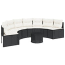 havesofa med bord og hynder halvrund polyrattan sort