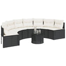 havesofa med bord og hynder halvrund polyrattan sort