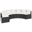 havesofa med bord og hynder halvrund polyrattan sort