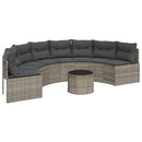 havesofa med bord og hynder halvrund polyrattan grå