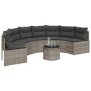 havesofa med bord og hynder halvrund polyrattan grå