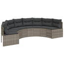 havesofa med bord og hynder halvrund polyrattan grå