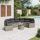 havesofa med bord og hynder halvrund polyrattan grå