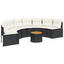 havesofa med bord og hynder halvrund polyrattan sort
