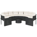 havesofa med bord og hynder rund polyrattan sort