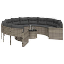 havesofa med bord og hynder rund polyrattan grå