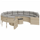 havesofa med bord og hynder rund polyrattan beige