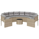 havesofa med bord og hynder rund polyrattan beige