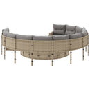 havesofa med bord og hynder rund polyrattan beige