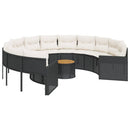 havesofa med bord og hynder rund polyrattan sort