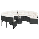 havesofa med bord og hynder rund polyrattan sort