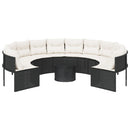 havesofa med bord og hynder rund polyrattan sort