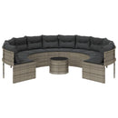 havesofa med bord og hynder rund polyrattan grå