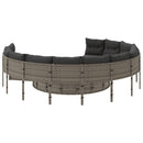 havesofa med bord og hynder rund polyrattan grå