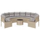 havesofa med bord og hynder rund polyrattan beige