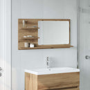 badeværelsesskab med spejl 90x11x45 cm konstrueret træ kunsteg