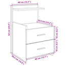 sengebord med 2 skuffer 40x36,5x62 cm hvid