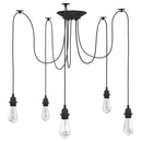 pendellampe med 5 lampeholdere E27 metal sort