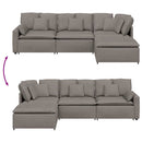 modulsofa med fodskammel og hynder stof gråbrun