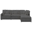 modulsofa med fodskammel og hynder føjlsstof mørkegrå