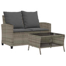 2-personers sofa med hynder og bord polyrattan grå