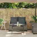 2-personers sofa med hynder og bord polyrattan grå