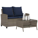 2-personers sofa med hynder og bord polyrattan grå
