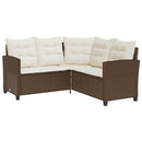 havesofa med bord og hynder L-formet polyrattan brun