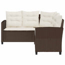 havesofa med bord og hynder L-formet polyrattan brun