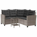 havesofa med bord og hynder L-formet polyrattan grå