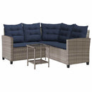 havesofa med bord og hynder L-formet polyrattan grå