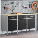 Arbejdsskab med skuffe 3 pcs Sort og grå 150 x 55 x 85 cm