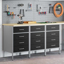 Arbejdsskab med skuffe 3 pcs Sort og grå 150 x 55 x 85 cm