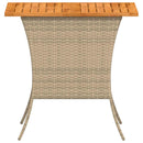 havebord med top i akacietræ 105x75x72 cm polyrattan beige