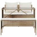 spisebordssæt til haven 3 dele med hynder polyrattan beige